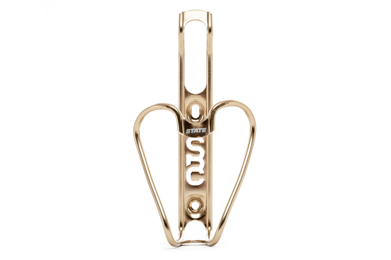 State Bicycle Co. Monogram 6061 Aluminum Anodized Bottle Cage - Brass